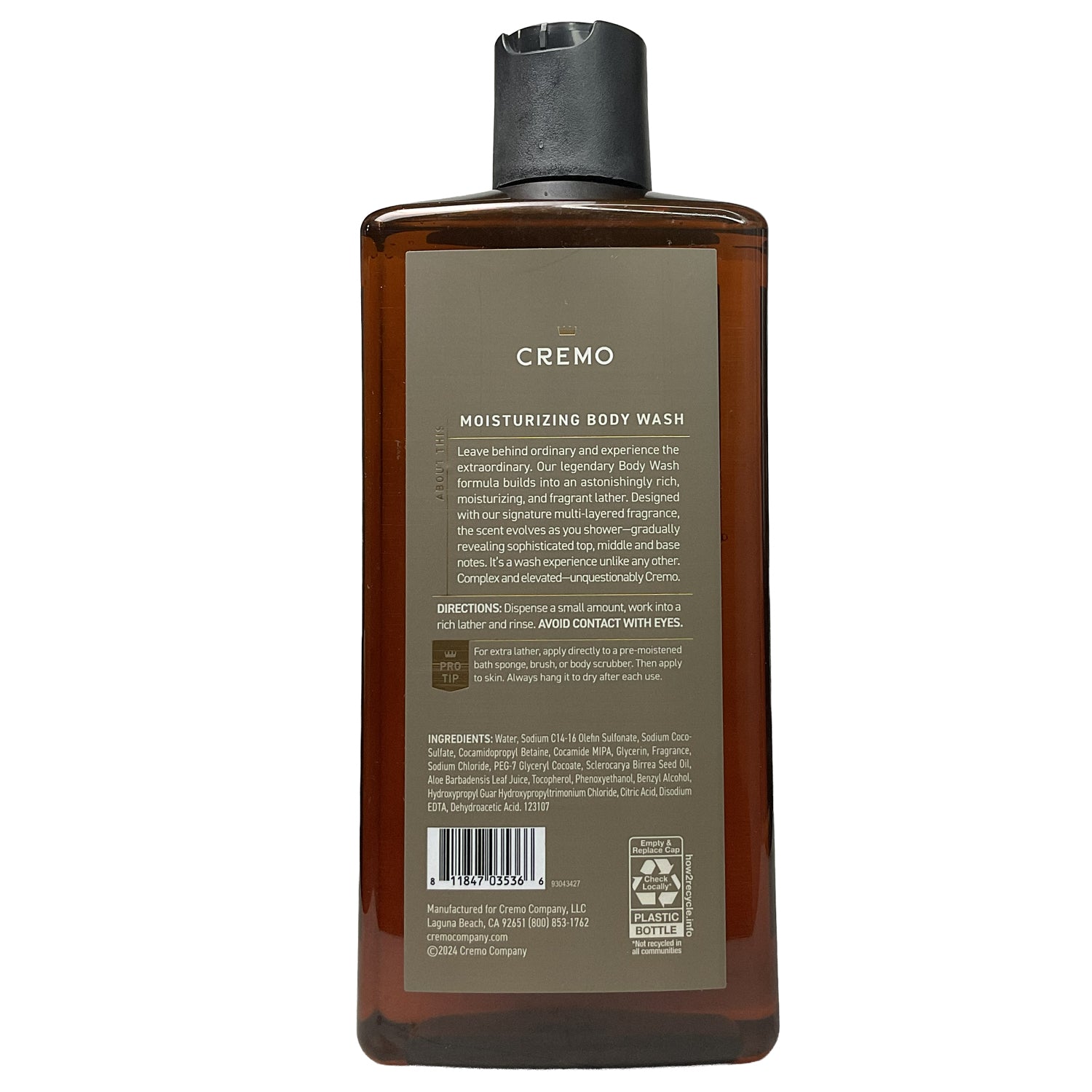 Cremo Body Wash •Vintage Suede• Smooth & Amber 16 fl. oz.