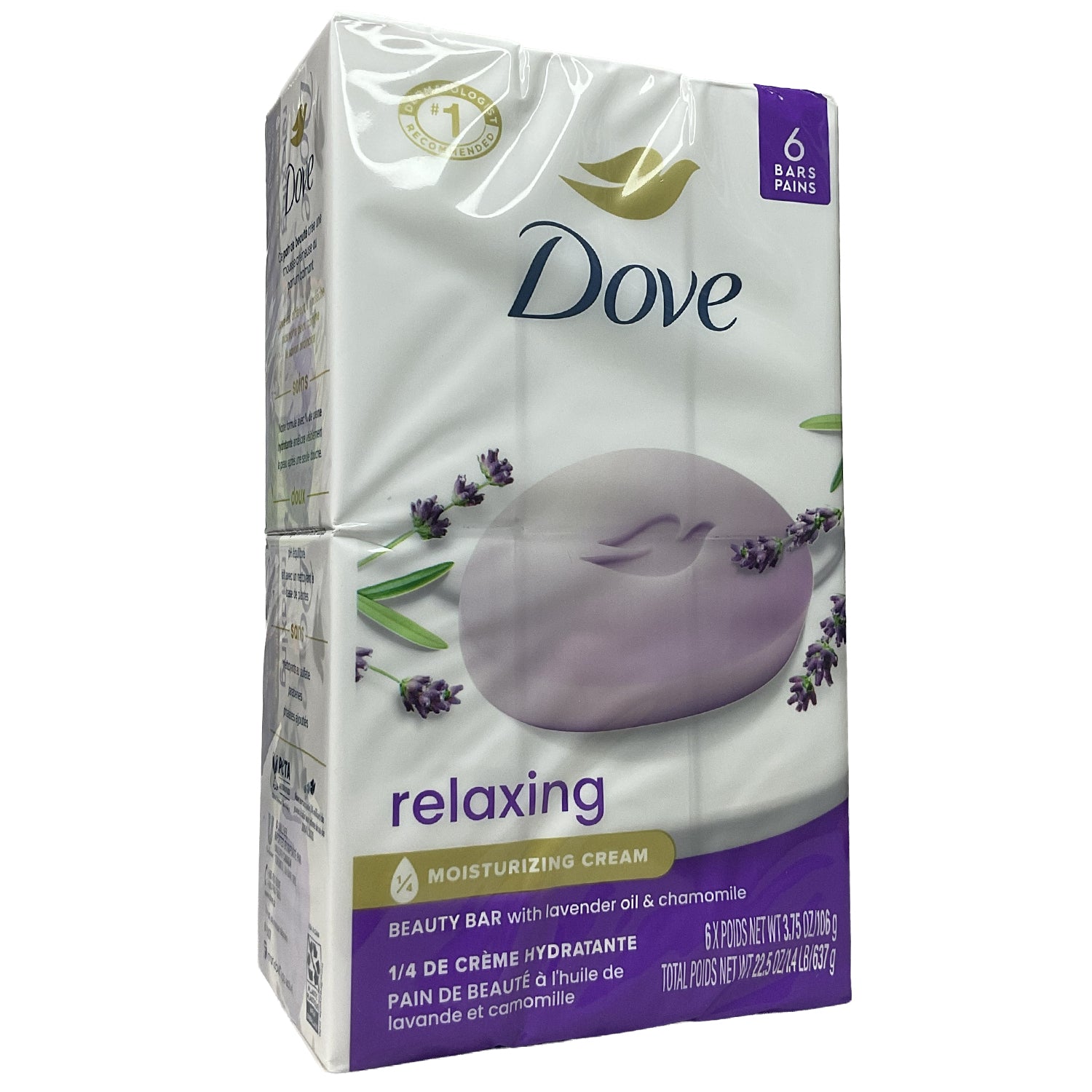 Dove® •Relaxing• Beauty Bar with Lavender Oil and Chamomile- ¼ Moisturizing Cream- Qty. 6- 3.75 oz. bars