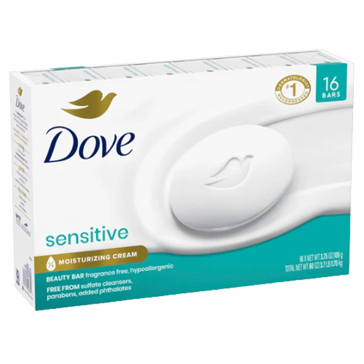 Dove® •Sensitive• Beauty Bar- Fragrance Free- Hypoallergenic- ¼ Moisturizing Cream Qty. 16- 3.75 oz. bars