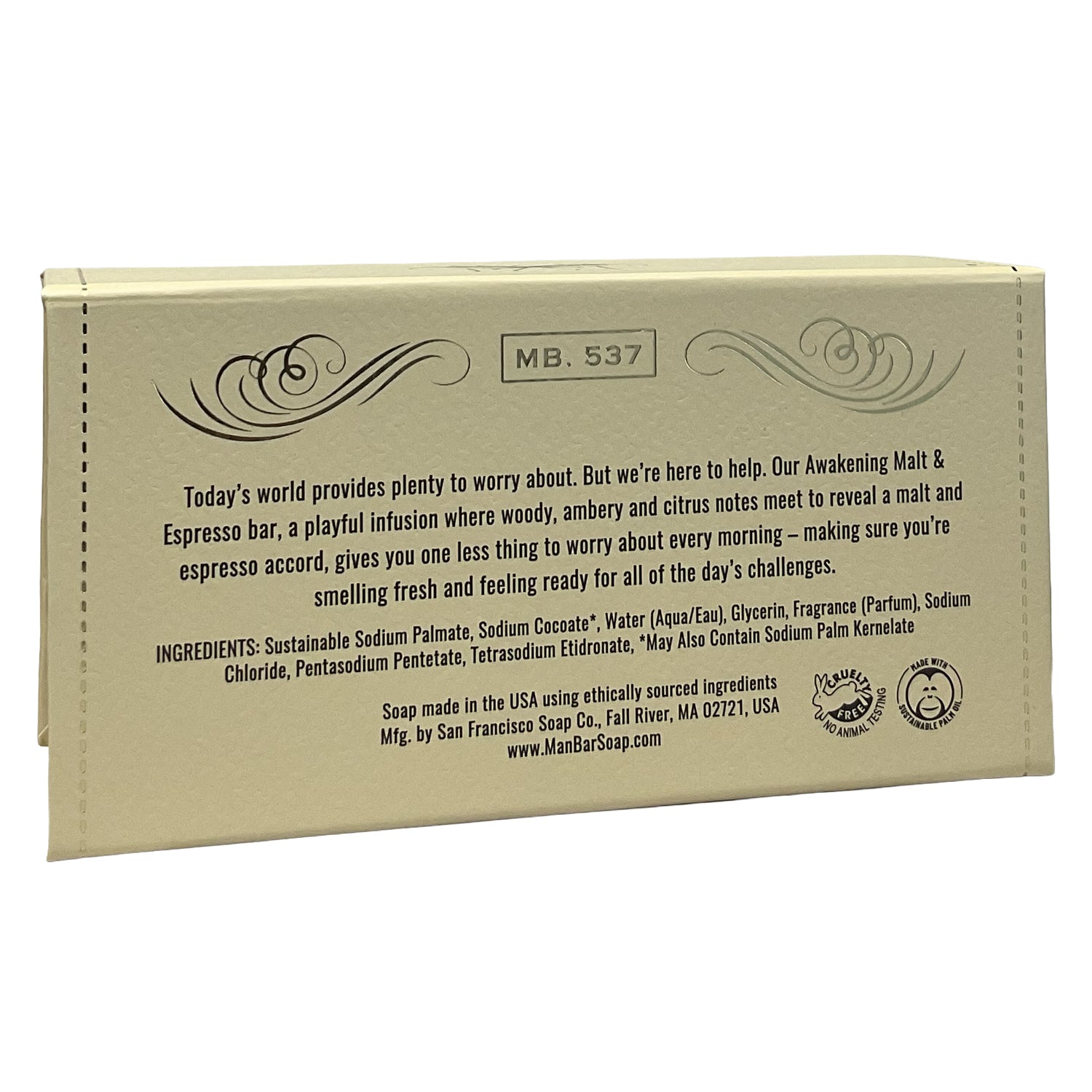 San Francisco Soap Company® •Awakening• Man Bar® Malt + Espresso Fragrance 10 oz.