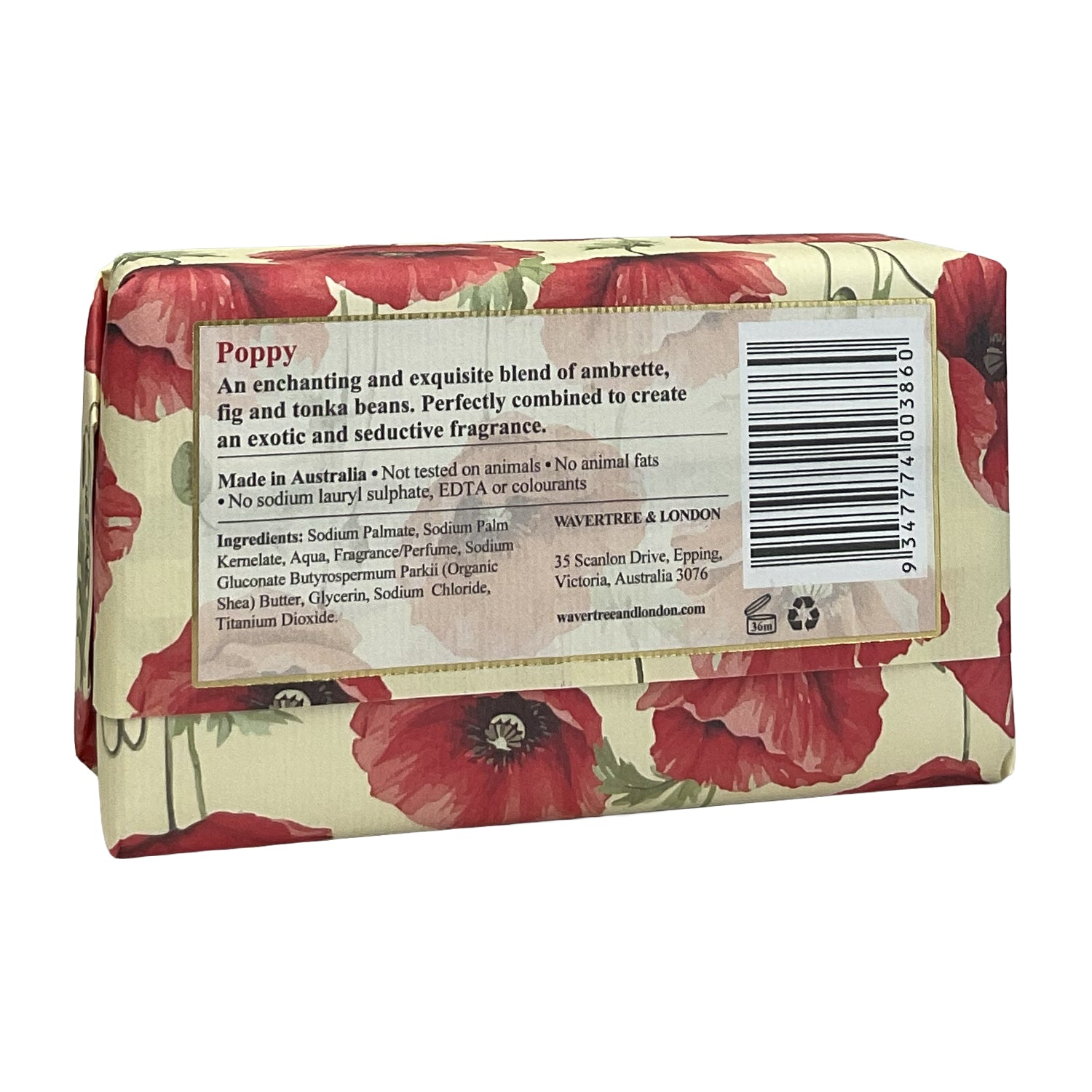 Wavertree and London® •Poppy• French Triple Milled- Luxury Bar Soap Enriched with Shea Butter 7 oz.